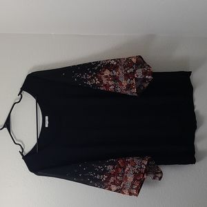 Black dress shirt with floral print sleeves